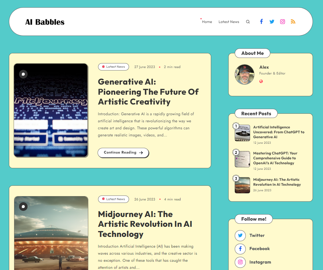 Screenshot of AI Babbles website